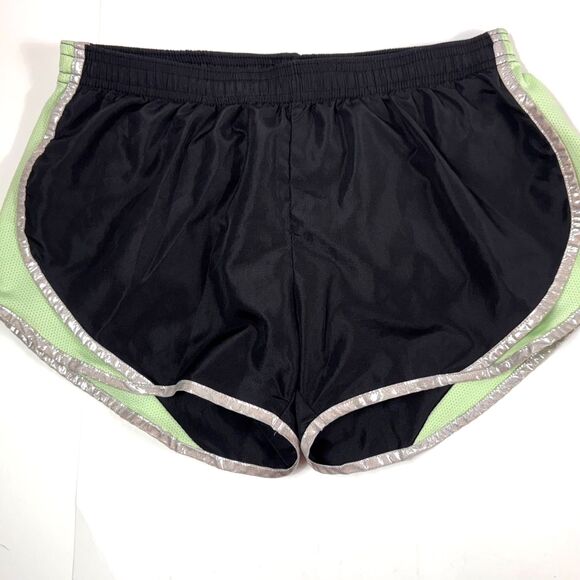 Soffe Low Rise Running Shorts Small Black Mint Green Metallic Silver Trim Lined - Picture 1 of 10